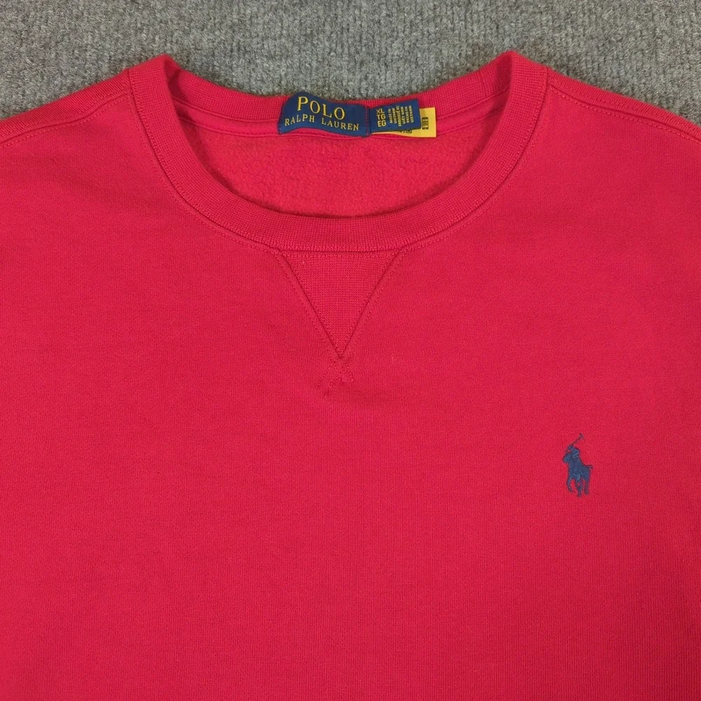 Polo Ralph Lauren Mens XL Red Fleece Crewneck Sweatshirt Navy Blue Pony‎ Logo